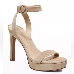 Veronica Beard Darcelle Sand Nude Suede Sandal Heel Sz 10 New very small defect